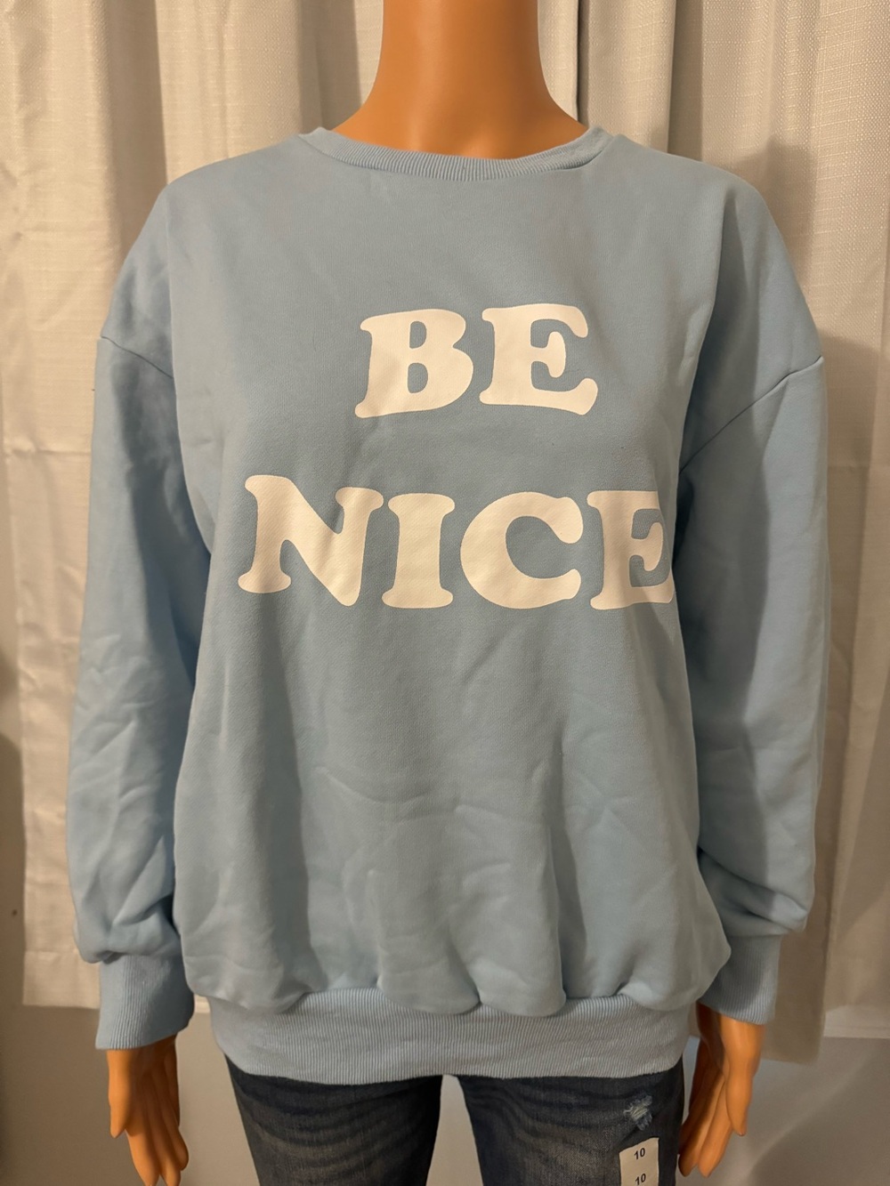 Cute United Lovers size S blue crew neck long sleeve Be Nice sweatshirt new
